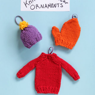 How to knit winter gear inspired Christmas ornaments three ways! Get the free patterns at Hands Occupied! #knitornaments #freepattern #minisweater #chirstmasornament
