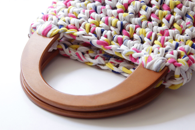 Chic Crochet Handbag with Wooden Handles